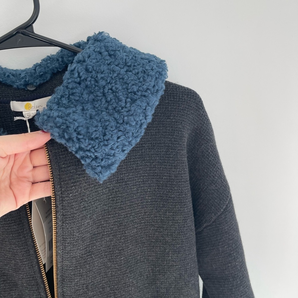 BODEN Cozy Grey Jacket with Blue Teddy Accents - Picture 6 of 7